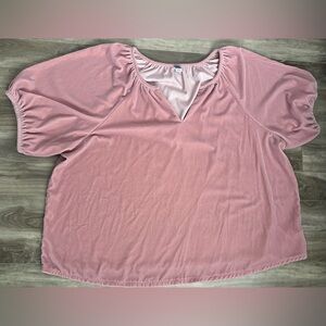 Split V Neck Velour Short Raglan Sleeve Top Light Pink XXL Old Navy